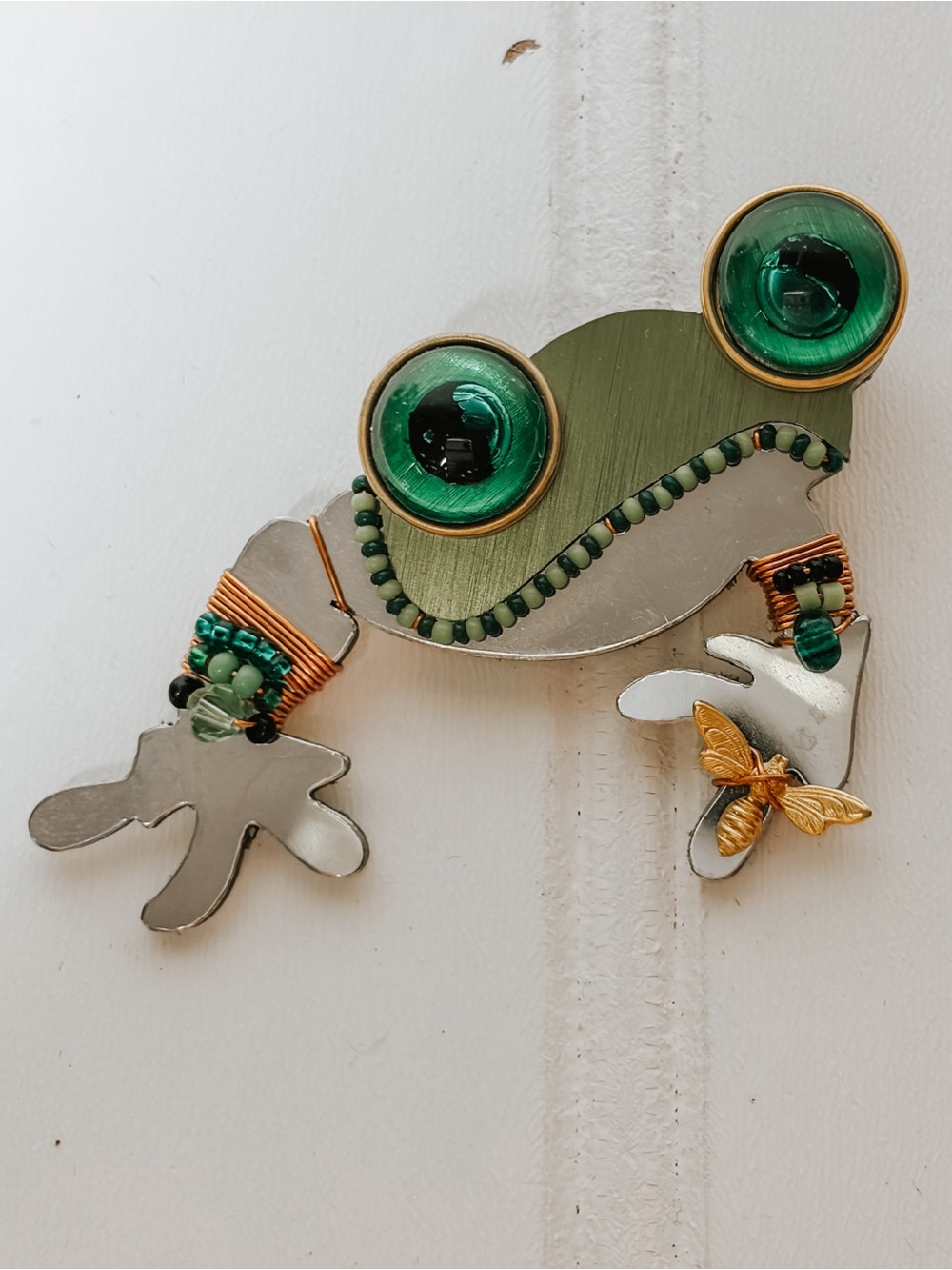 Vintage Artisan Liztech Y2K Beaded Frog Brooch | Signed 2003